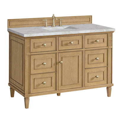 James Martin Vanities Lorelai 48" Light Natural Oak Single Vanity With 3 CM Victorian Silver Quartz Top