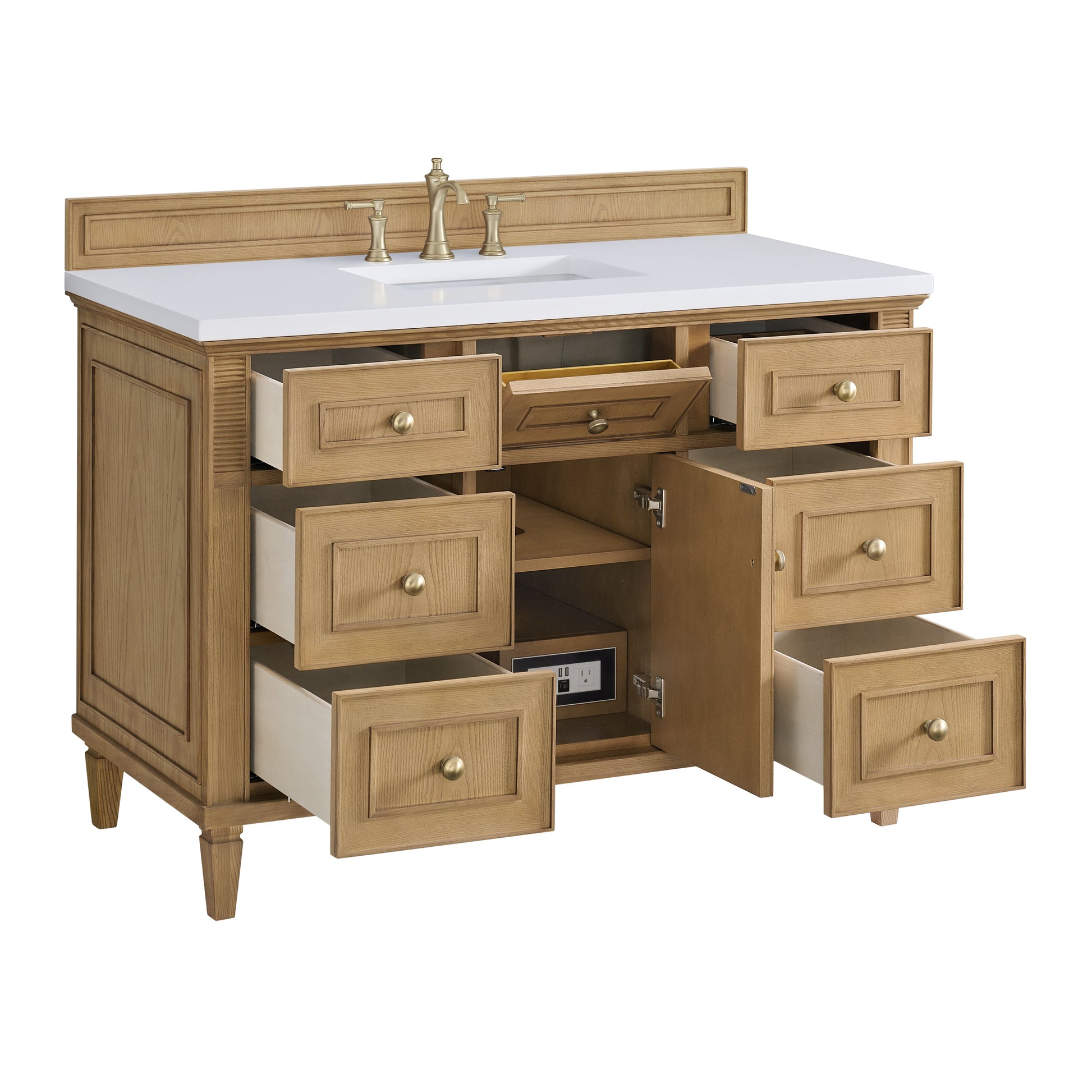 James Martin Vanities Lorelai 48" Light Natural Oak Single Vanity With 3 CM White Zeus Quartz Top