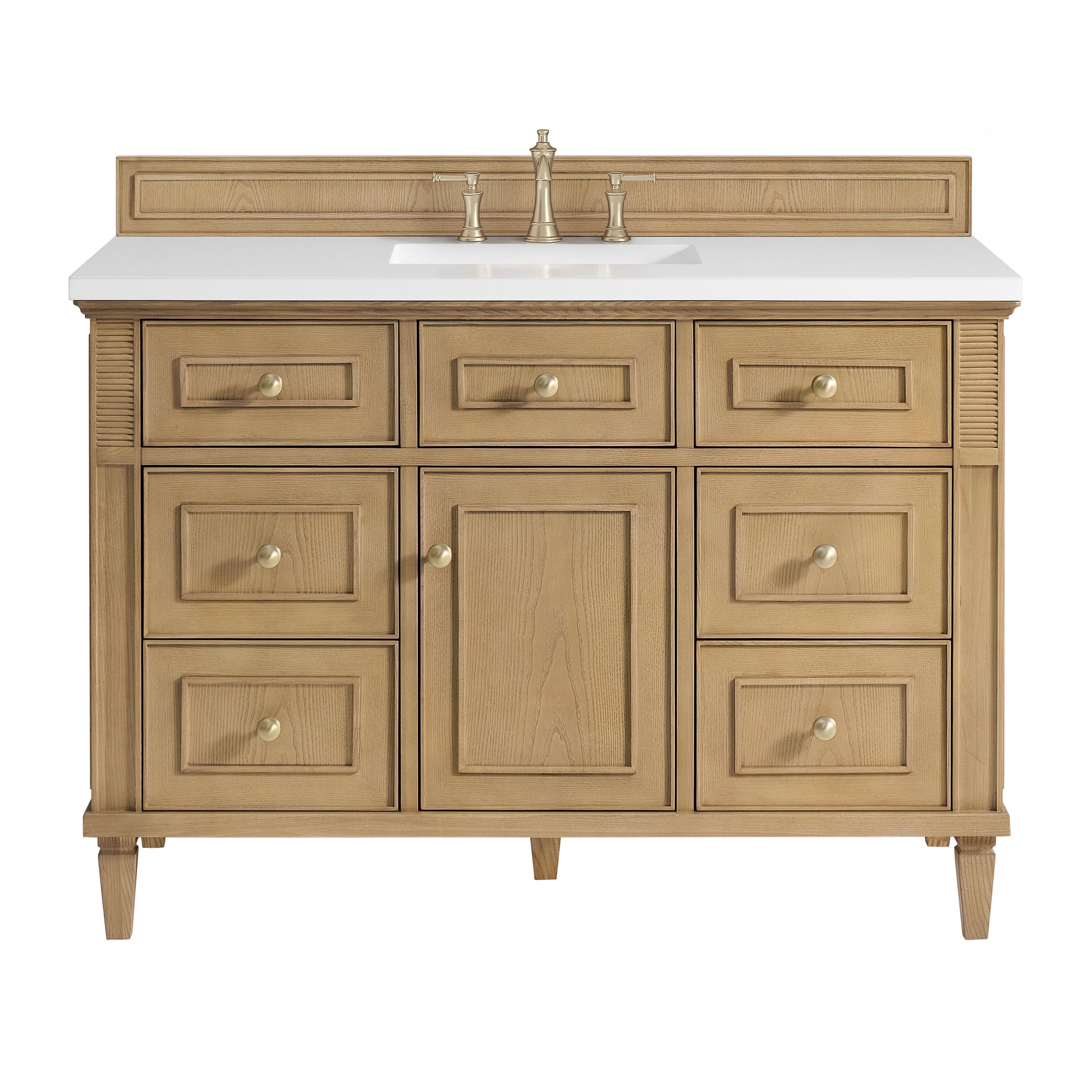 James Martin Vanities Lorelai 48" Light Natural Oak Single Vanity With 3 CM White Zeus Quartz Top