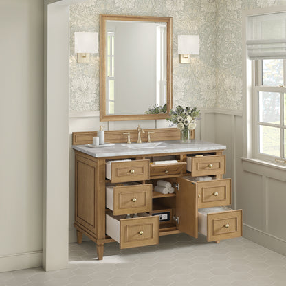 James Martin Vanities Lorelai 48" Light Natural Oak Single Vanity With 3 cm Victorian Silver Silestone Top and FreePower Wireless Charger