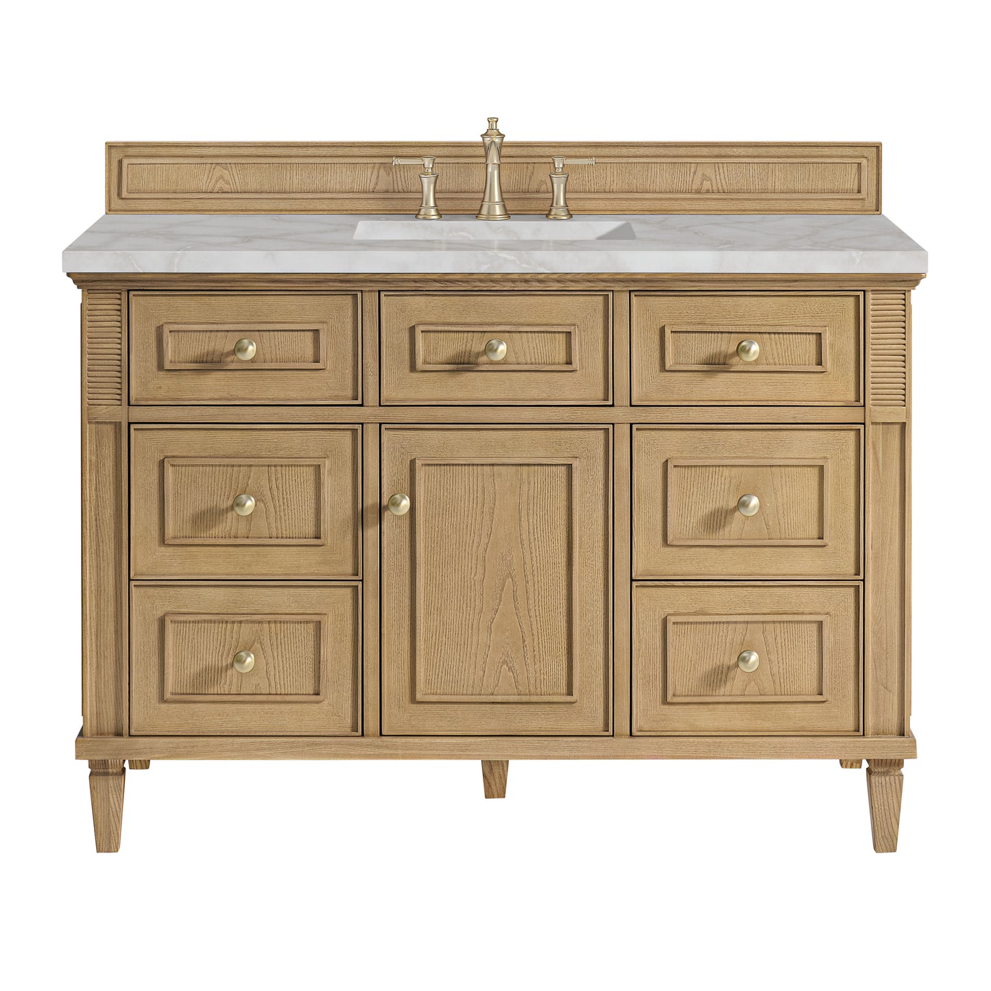 James Martin Vanities Lorelai 48" Light Natural Oak Single Vanity With 3 cm Victorian Silver Silestone Top and FreePower Wireless Charger
