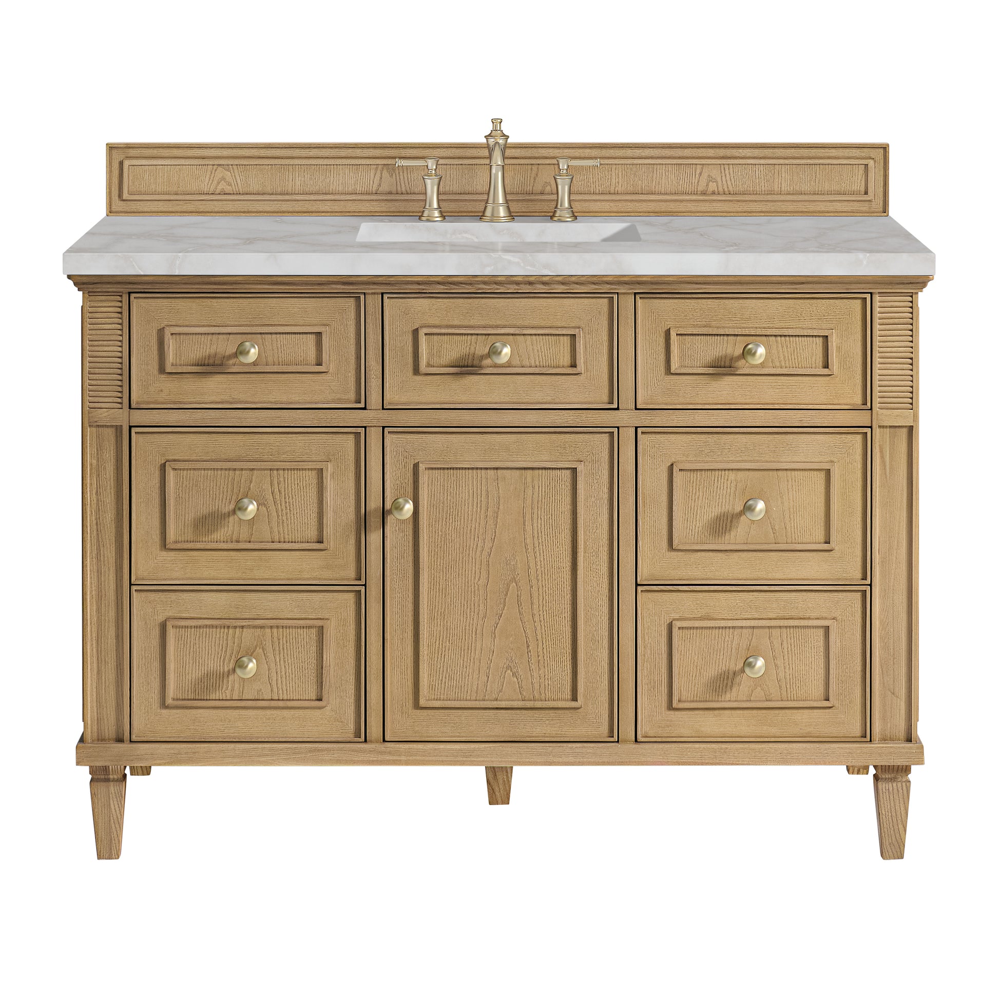 James Martin Vanities Lorelai 48" Light Natural Oak Single Vanity With 3 cm Victorian Silver Silestone Top and FreePower Wireless Charger