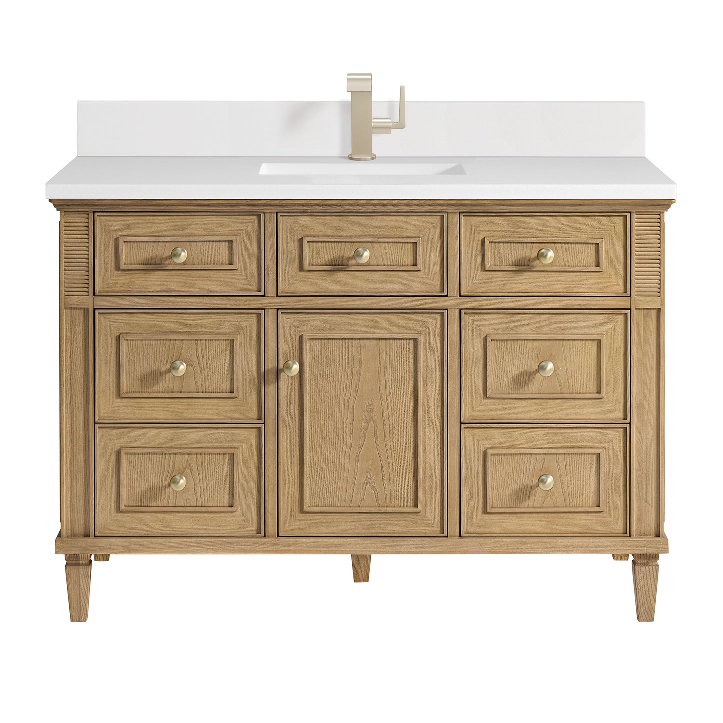 James Martin Vanities Lorelai 48" Light Natural Oak Single Vanity With Single Hole 3 CM White Zeus Quartz Top & Backsplash