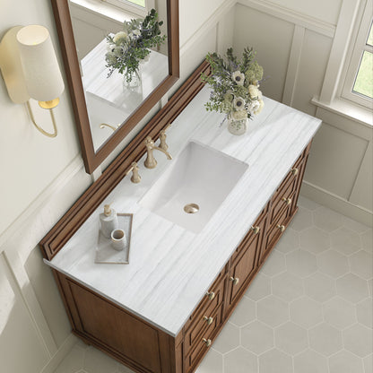 James Martin Vanities Lorelai 48" Mid-Century Walnut Single Vanity With 3 CM Arctic Fall Solid Surface Top