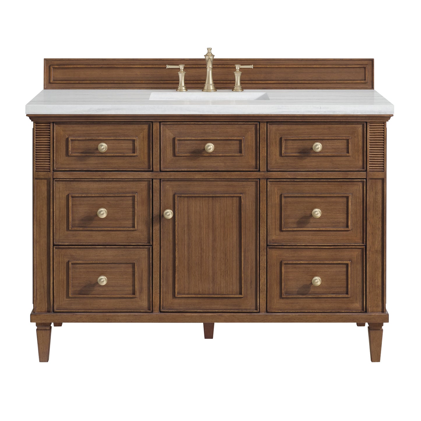 James Martin Vanities Lorelai 48" Mid-Century Walnut Single Vanity With 3 CM Arctic Fall Solid Surface Top