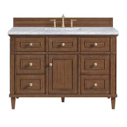 James Martin Vanities Lorelai 48" Mid-Century Walnut Single Vanity With 3 CM Carrara White Marble Top