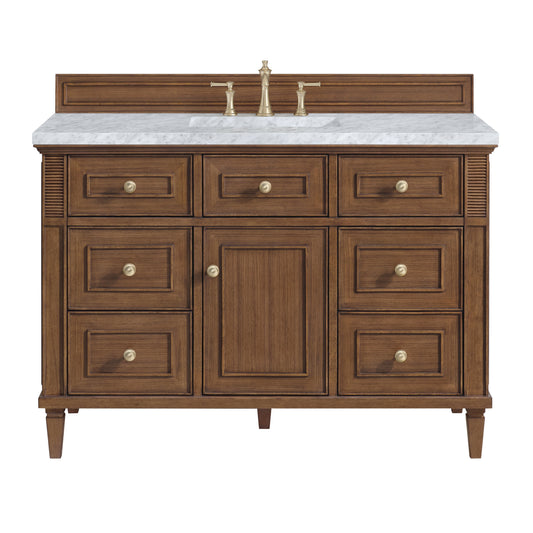 James Martin Vanities Lorelai 48" Mid-Century Walnut Single Vanity With 3 CM Carrara White Marble Top