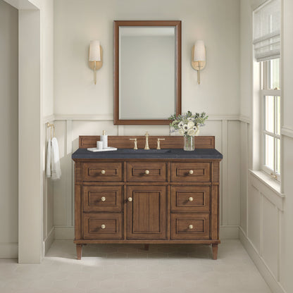 James Martin Vanities Lorelai 48" Mid-Century Walnut Single Vanity With 3 CM Charcoal Soapstone Quartz Top