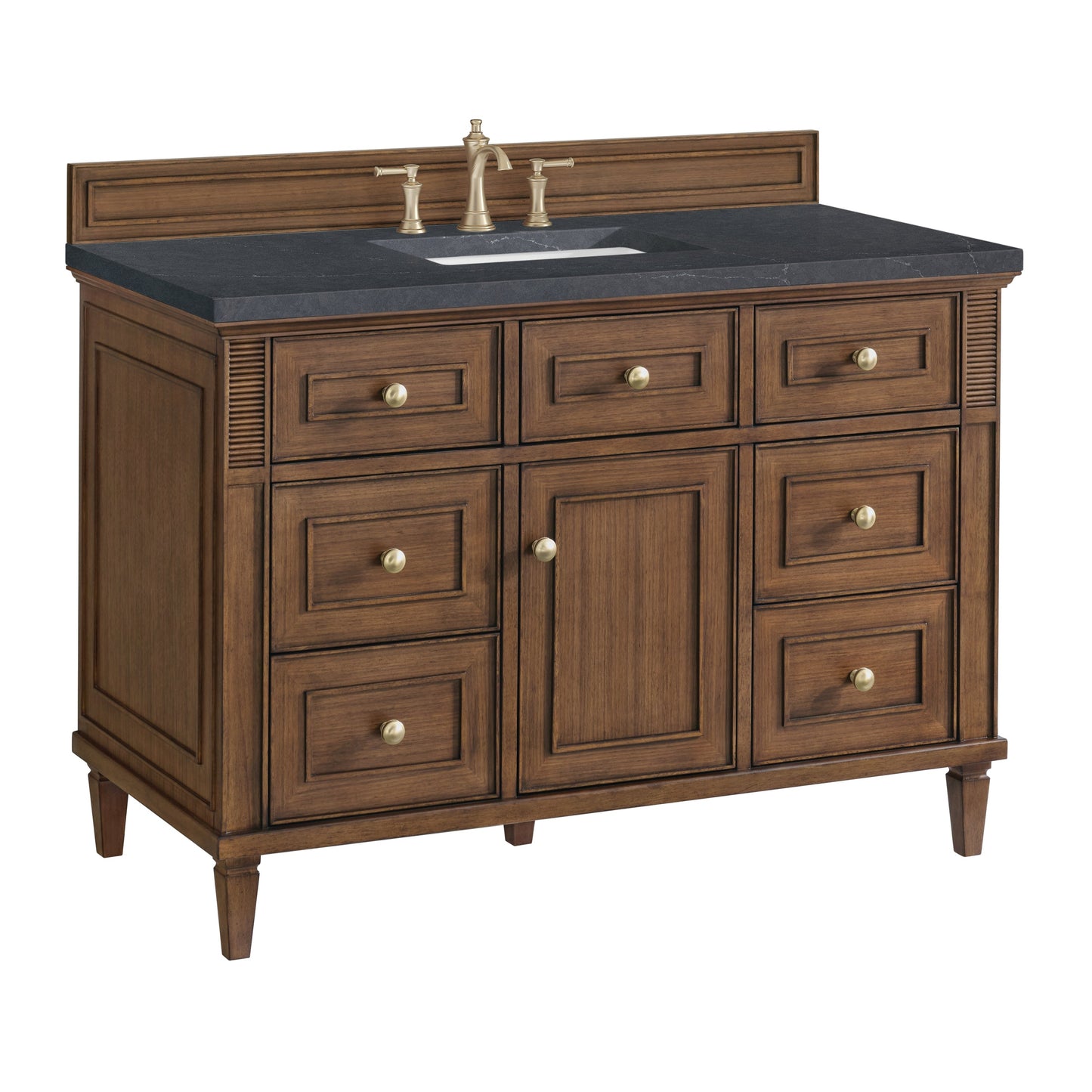 James Martin Vanities Lorelai 48" Mid-Century Walnut Single Vanity With 3 CM Charcoal Soapstone Quartz Top