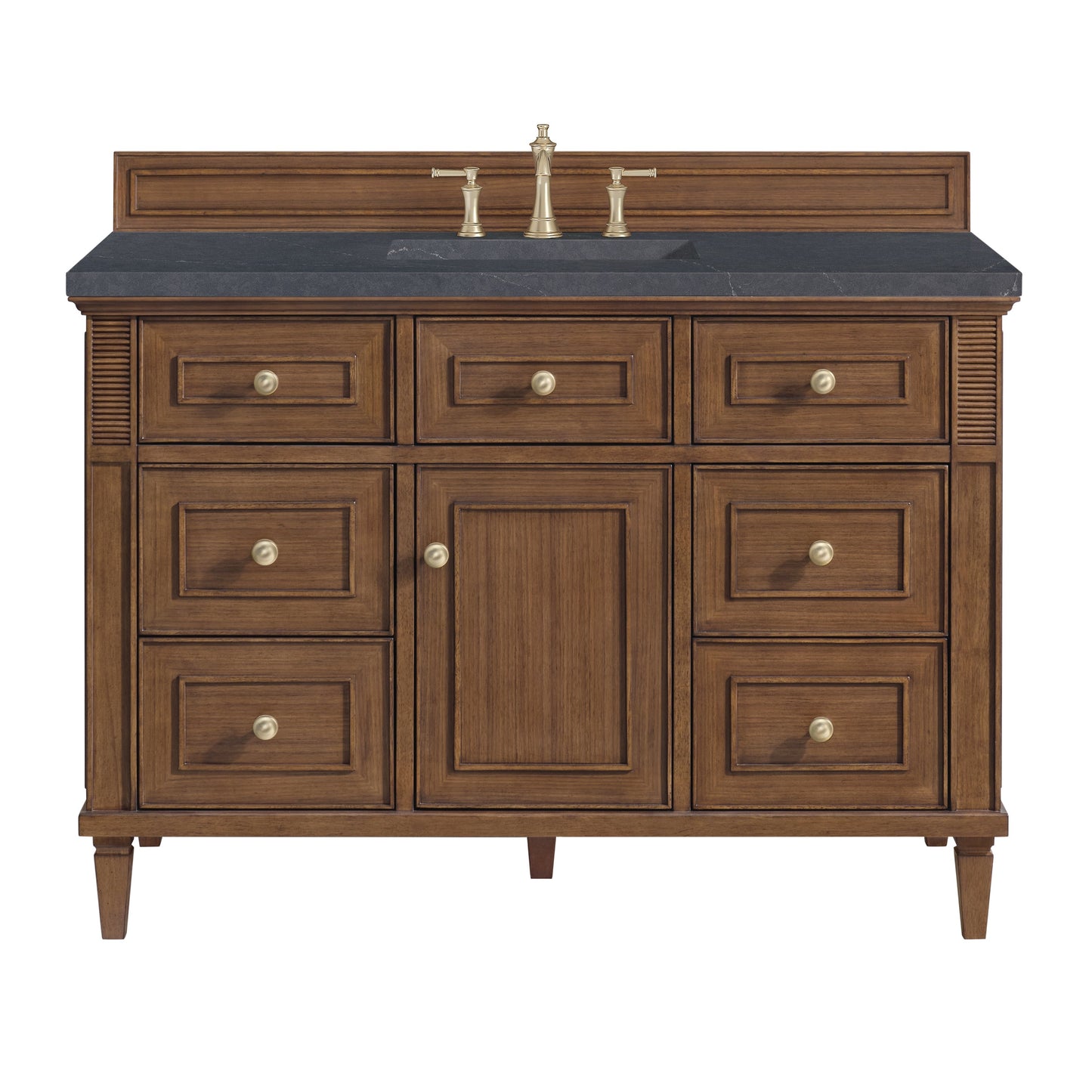 James Martin Vanities Lorelai 48" Mid-Century Walnut Single Vanity With 3 CM Charcoal Soapstone Quartz Top