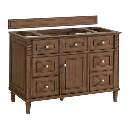 James Martin Vanities Lorelai 48" Mid-Century Walnut Single Vanity With 3 CM Eternal Jasmine Pearl Quartz Top