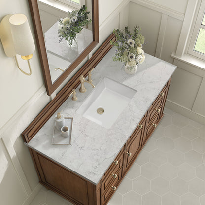 James Martin Vanities Lorelai 48" Mid-Century Walnut Single Vanity With 3 CM Eternal Jasmine Pearl Quartz Top