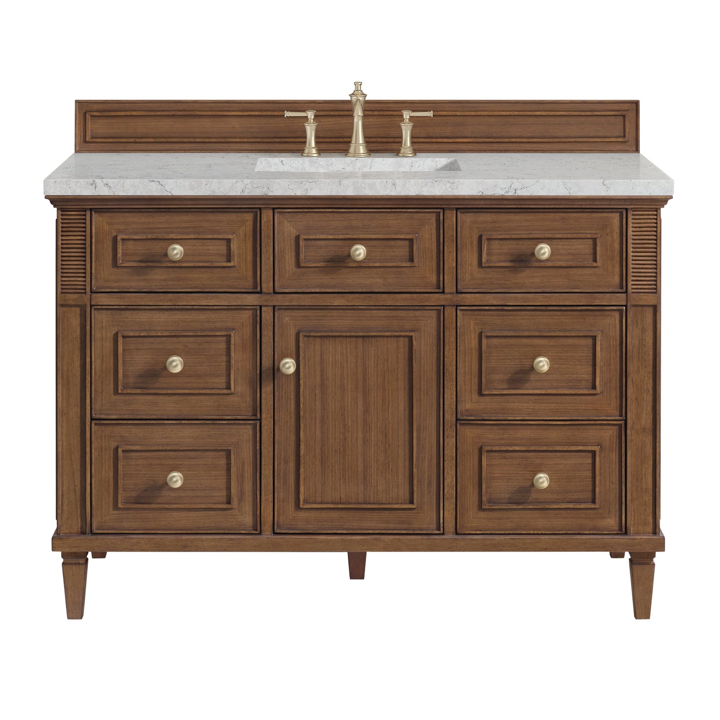 James Martin Vanities Lorelai 48" Mid-Century Walnut Single Vanity With 3 CM Eternal Jasmine Pearl Quartz Top