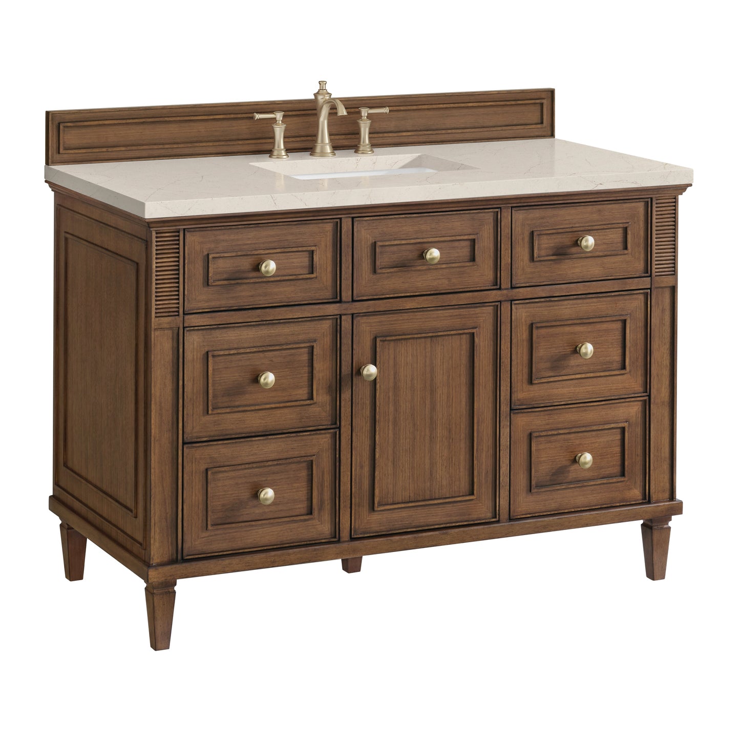 James Martin Vanities Lorelai 48" Mid-Century Walnut Single Vanity With 3 CM Eternal Marfil Quartz Top