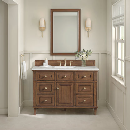 James Martin Vanities Lorelai 48" Mid-Century Walnut Single Vanity With 3 CM Ethereal Noctis Quartz Top