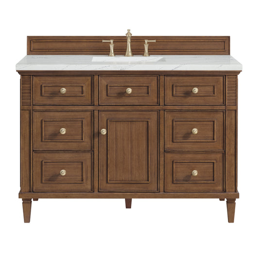 James Martin Vanities Lorelai 48" Mid-Century Walnut Single Vanity With 3 CM Ethereal Noctis Quartz Top