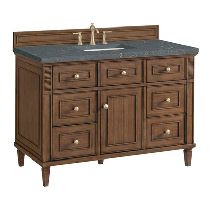 James Martin Vanities Lorelai 48" Mid-Century Walnut Single Vanity With 3 CM Parisien Bleu Quartz Top