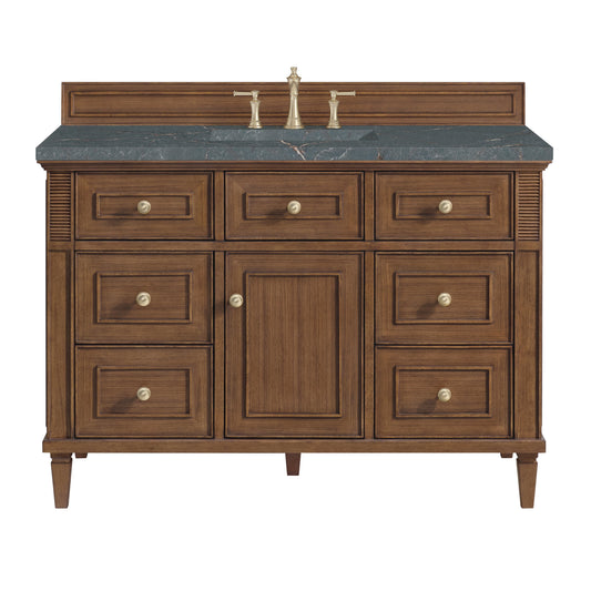 James Martin Vanities Lorelai 48" Mid-Century Walnut Single Vanity With 3 CM Parisien Bleu Quartz Top