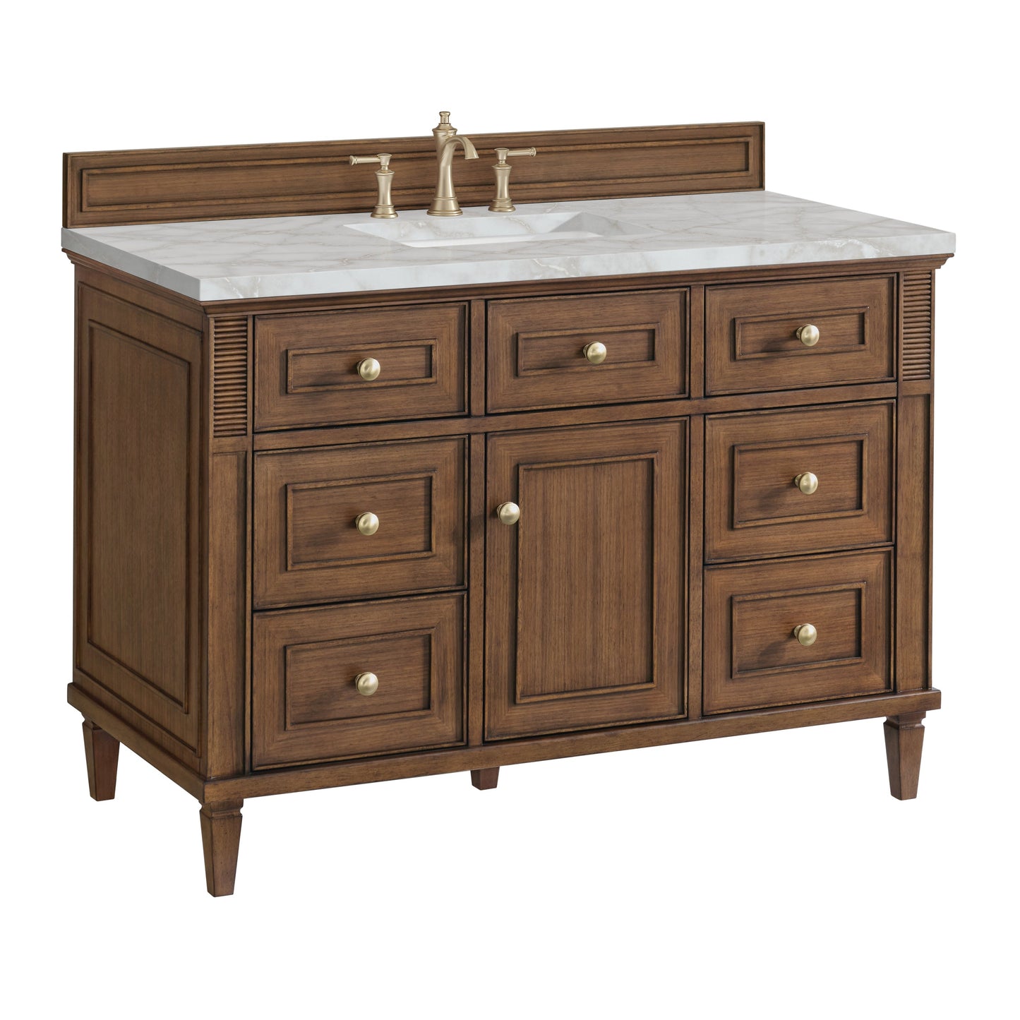 James Martin Vanities Lorelai 48" Mid-Century Walnut Single Vanity With 3 CM Victorian Silver Quartz Top