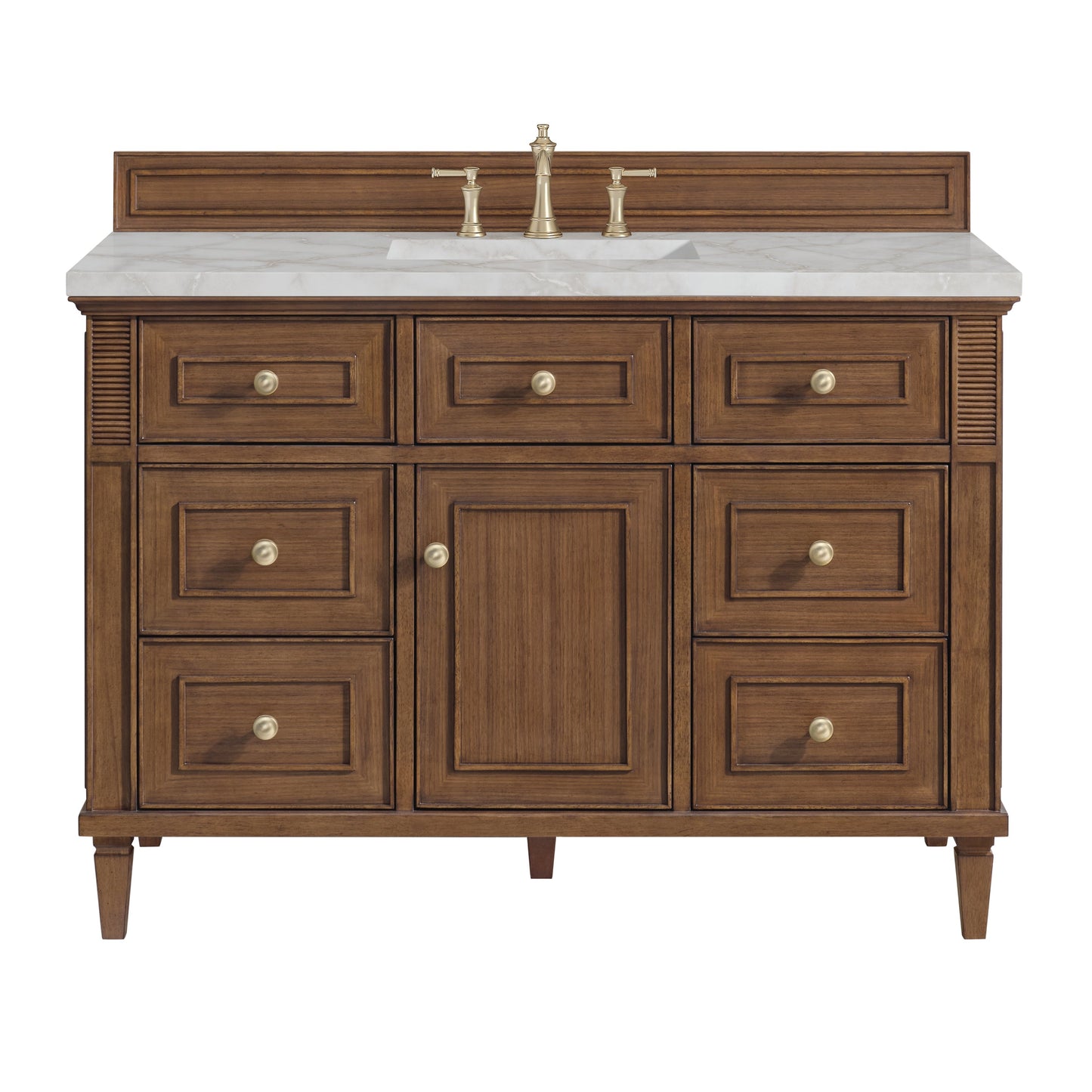 James Martin Vanities Lorelai 48" Mid-Century Walnut Single Vanity With 3 CM Victorian Silver Quartz Top