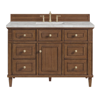 James Martin Vanities Lorelai 48" Mid-Century Walnut Single Vanity With 3 CM Victorian Silver Quartz Top