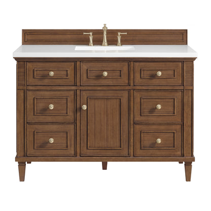 James Martin Vanities Lorelai 48" Mid-Century Walnut Single Vanity With 3 CM White Zeus Quartz Top