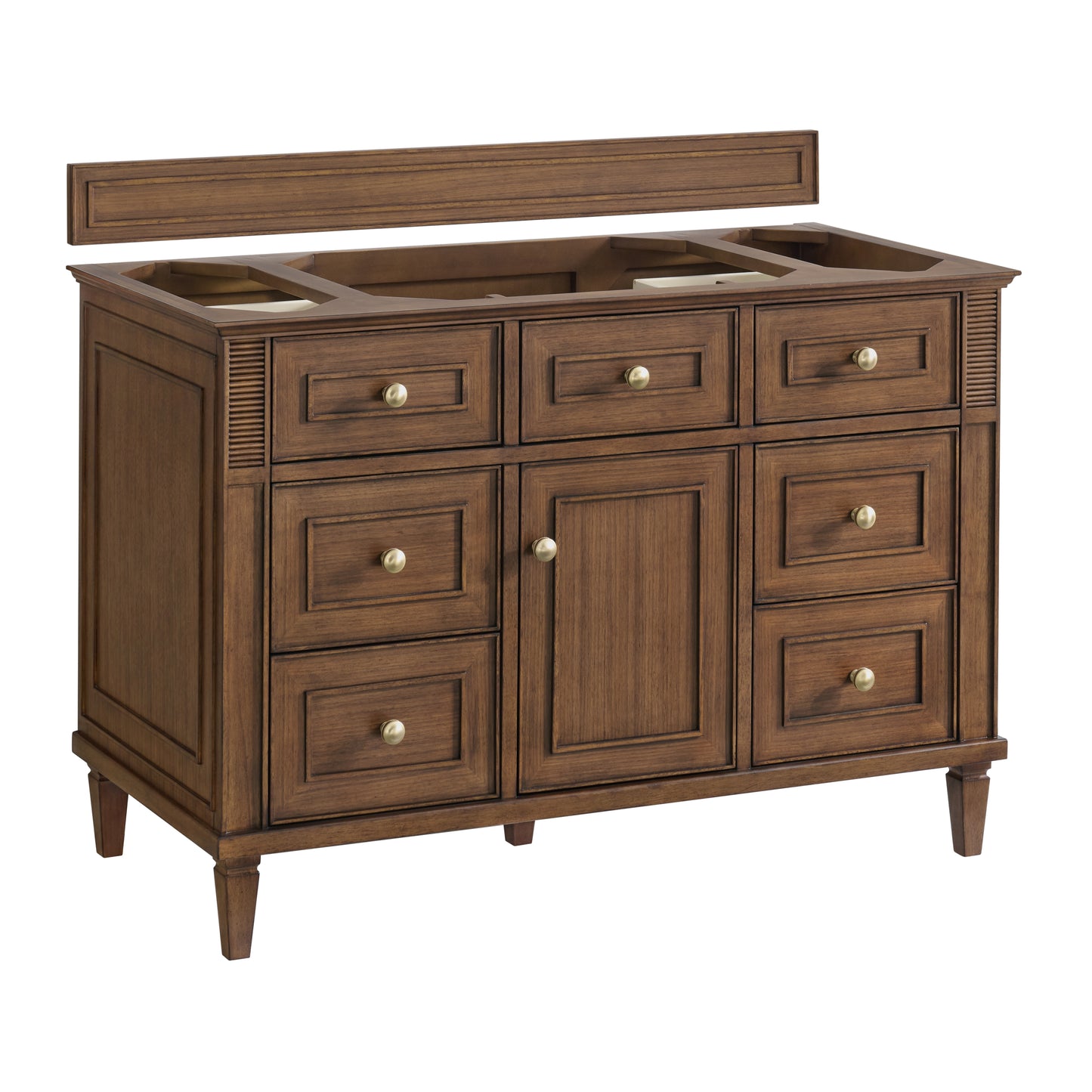 James Martin Vanities Lorelai 48" Mid-Century Walnut Single Vanity With 3 cm Eternal Jasmine Pearl Silestone Top and FreePower Wireless Charger