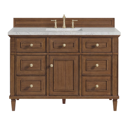 James Martin Vanities Lorelai 48" Mid-Century Walnut Single Vanity With 3 cm Eternal Jasmine Pearl Silestone Top and FreePower Wireless Charger