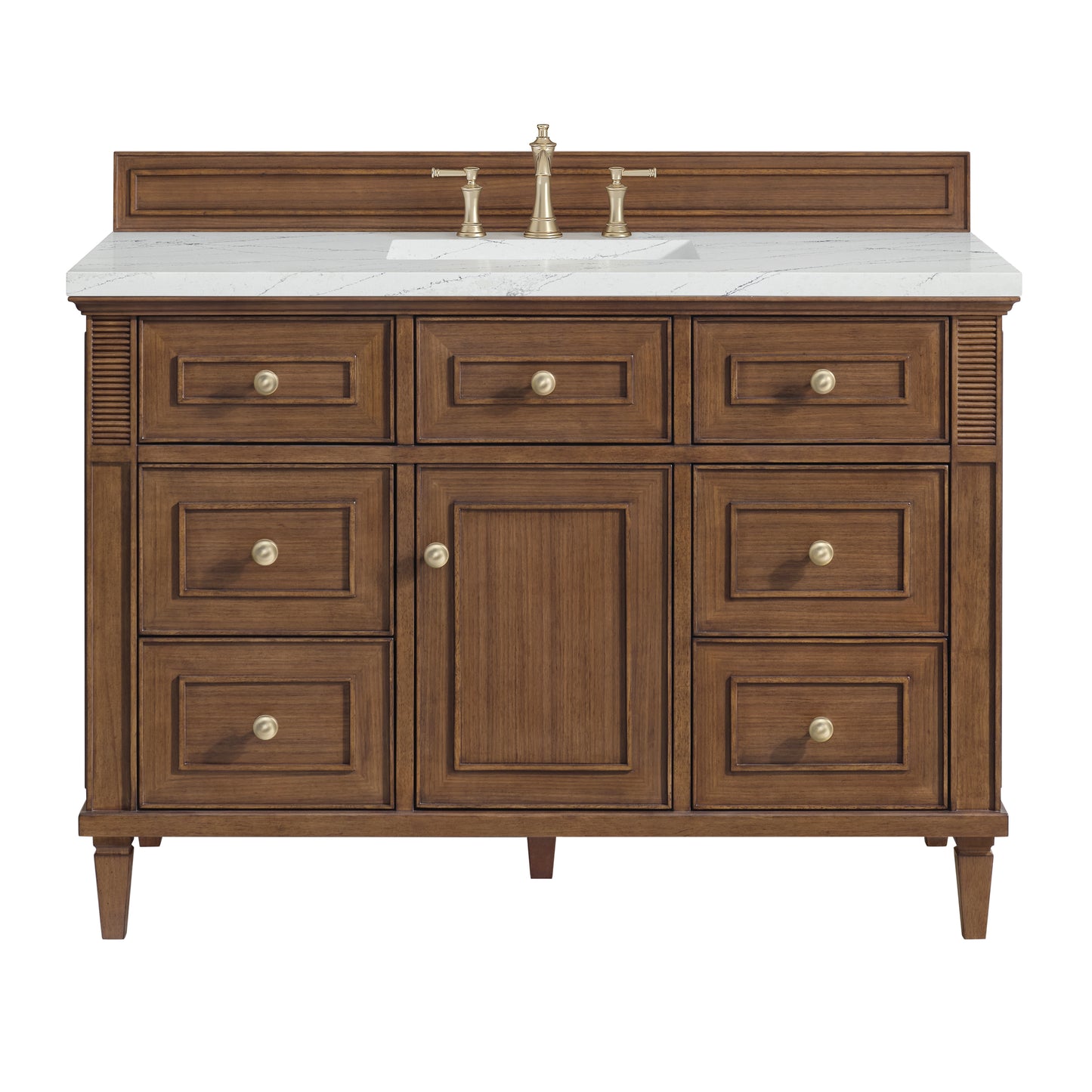 James Martin Vanities Lorelai 48" Mid-Century Walnut Single Vanity With 3 cm Ethereal Noctis Silestone Top and FreePower Wireless Charger