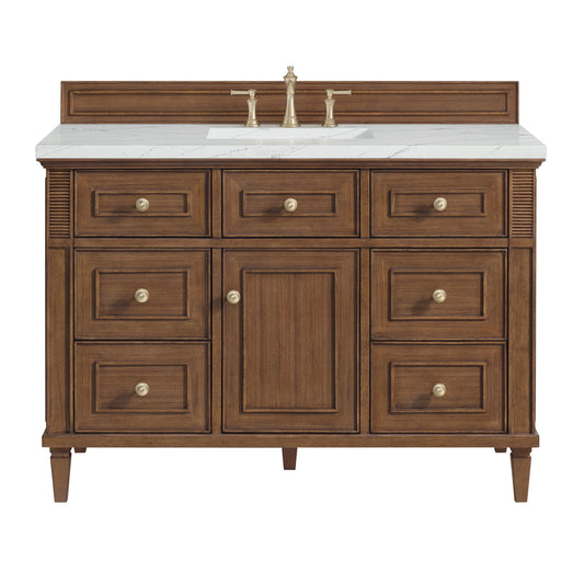 James Martin Vanities Lorelai 48" Mid-Century Walnut Single Vanity With 3 cm Ethereal Noctis Silestone Top and FreePower Wireless Charger