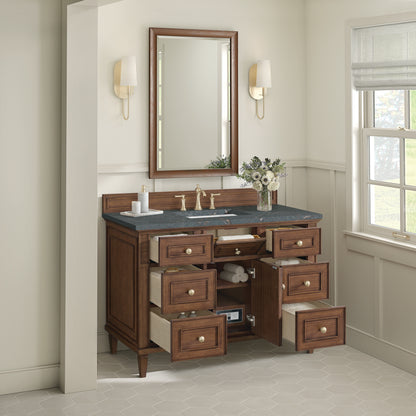 James Martin Vanities Lorelai 48" Mid-Century Walnut Single Vanity With 3 cm Parisien Bleu Silestone Top and FreePower Wireless Charger