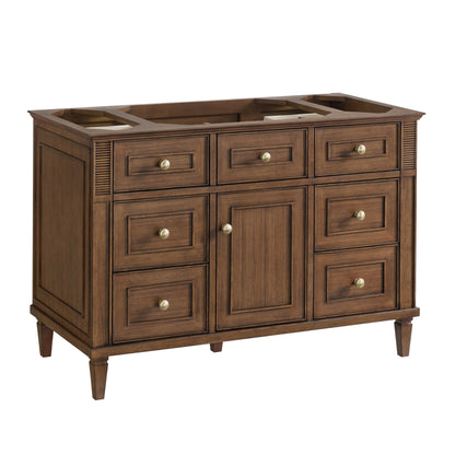 James Martin Vanities Lorelai 48" Mid-Century Walnut Single Vanity With 3 cm Victorian Silver Silestone Top and FreePower Wireless Charger