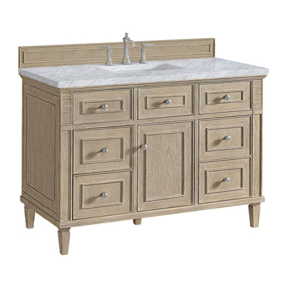 James Martin Vanities Lorelai 48" Whitewashed Oak Single Vanity With 3 CM Carrara White Marble Top