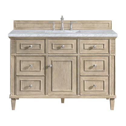 James Martin Vanities Lorelai 48" Whitewashed Oak Single Vanity With 3 CM Carrara White Marble Top