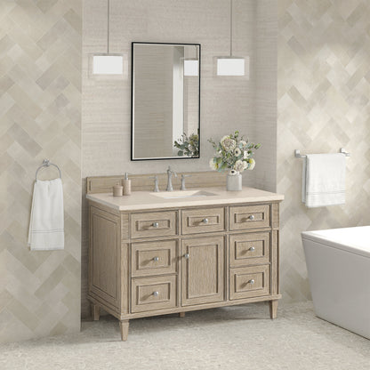 James Martin Vanities Lorelai 48" Whitewashed Oak Single Vanity With 3 CM Eternal Marfil Quartz Top