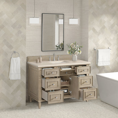 James Martin Vanities Lorelai 48" Whitewashed Oak Single Vanity With 3 CM Eternal Marfil Quartz Top