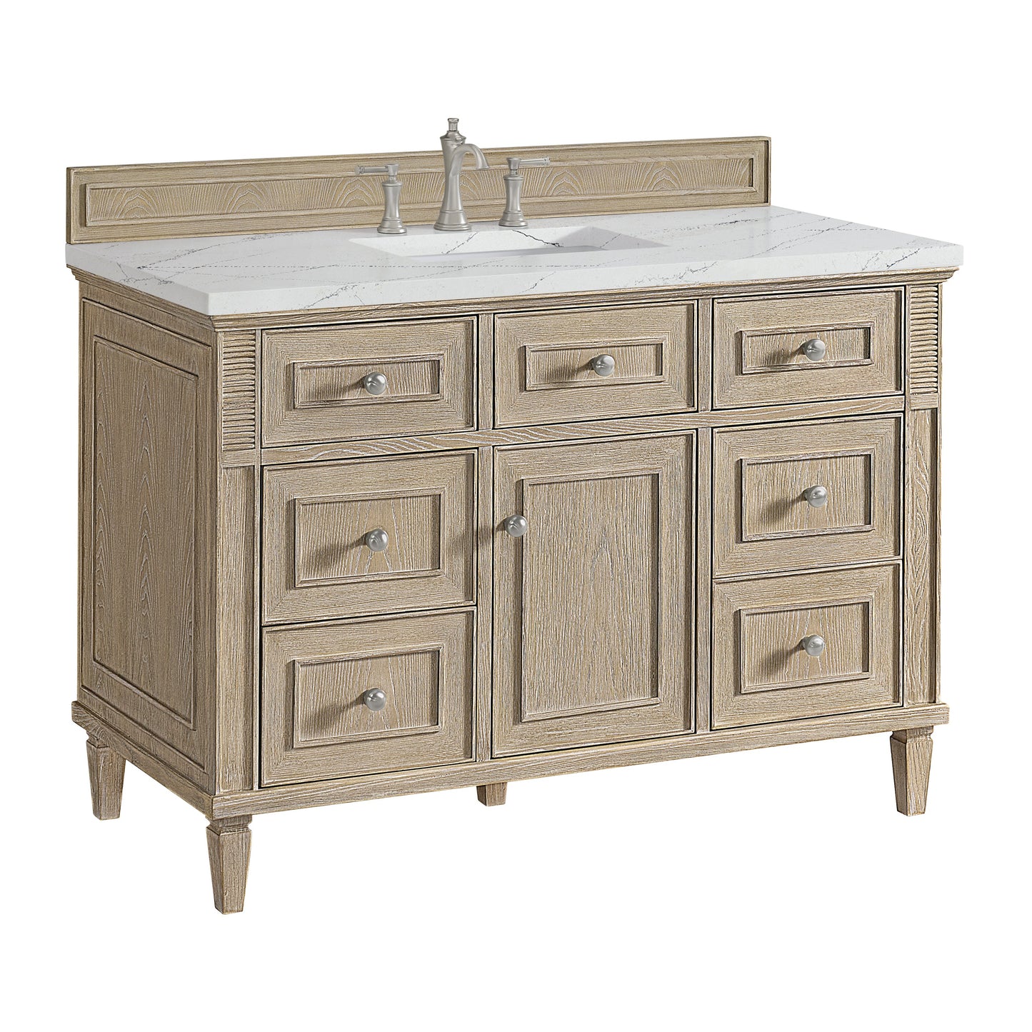 James Martin Vanities Lorelai 48" Whitewashed Oak Single Vanity With 3 CM Ethereal Noctis Quartz Top