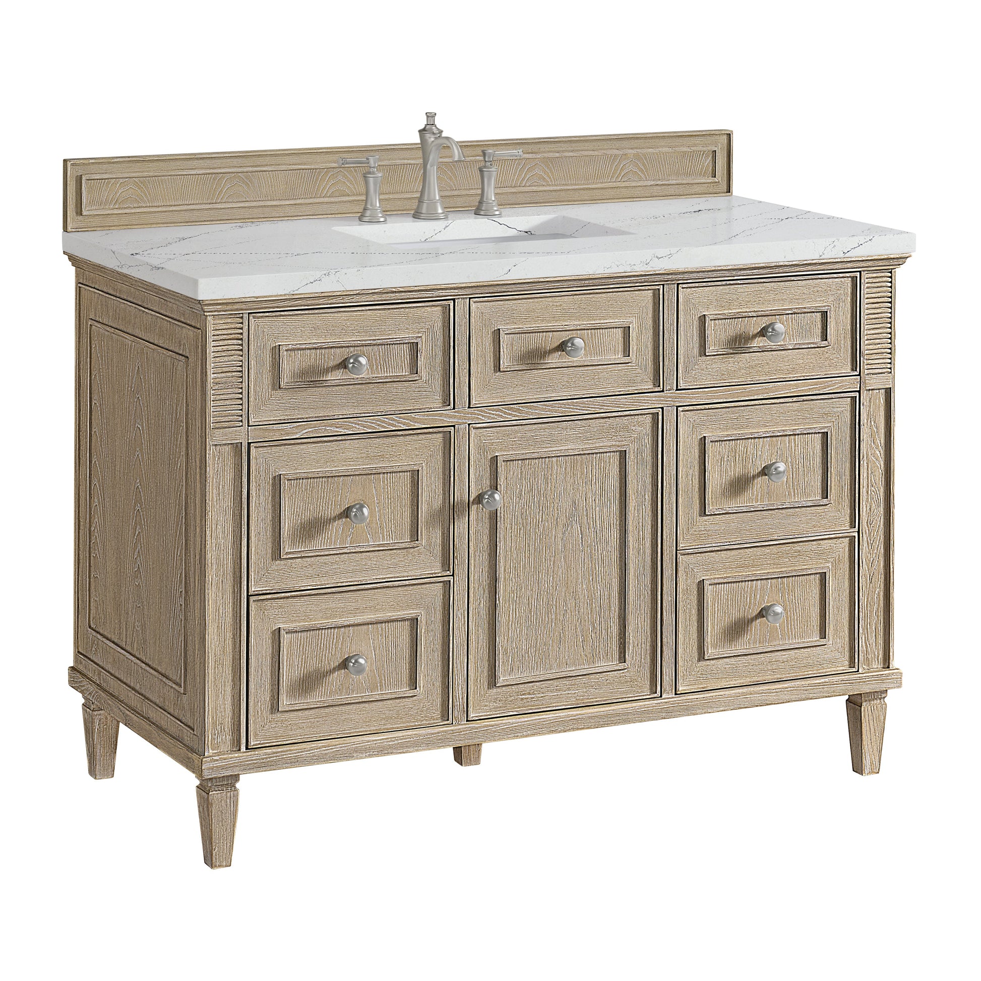 James Martin Vanities Lorelai 48" Whitewashed Oak Single Vanity With 3 CM Ethereal Noctis Quartz Top