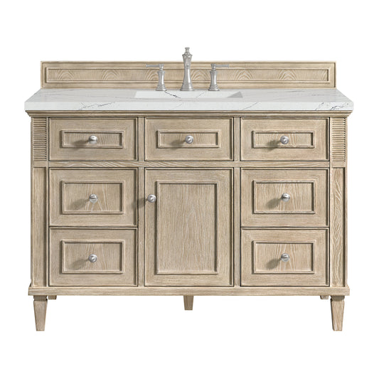 James Martin Vanities Lorelai 48" Whitewashed Oak Single Vanity With 3 CM Ethereal Noctis Quartz Top