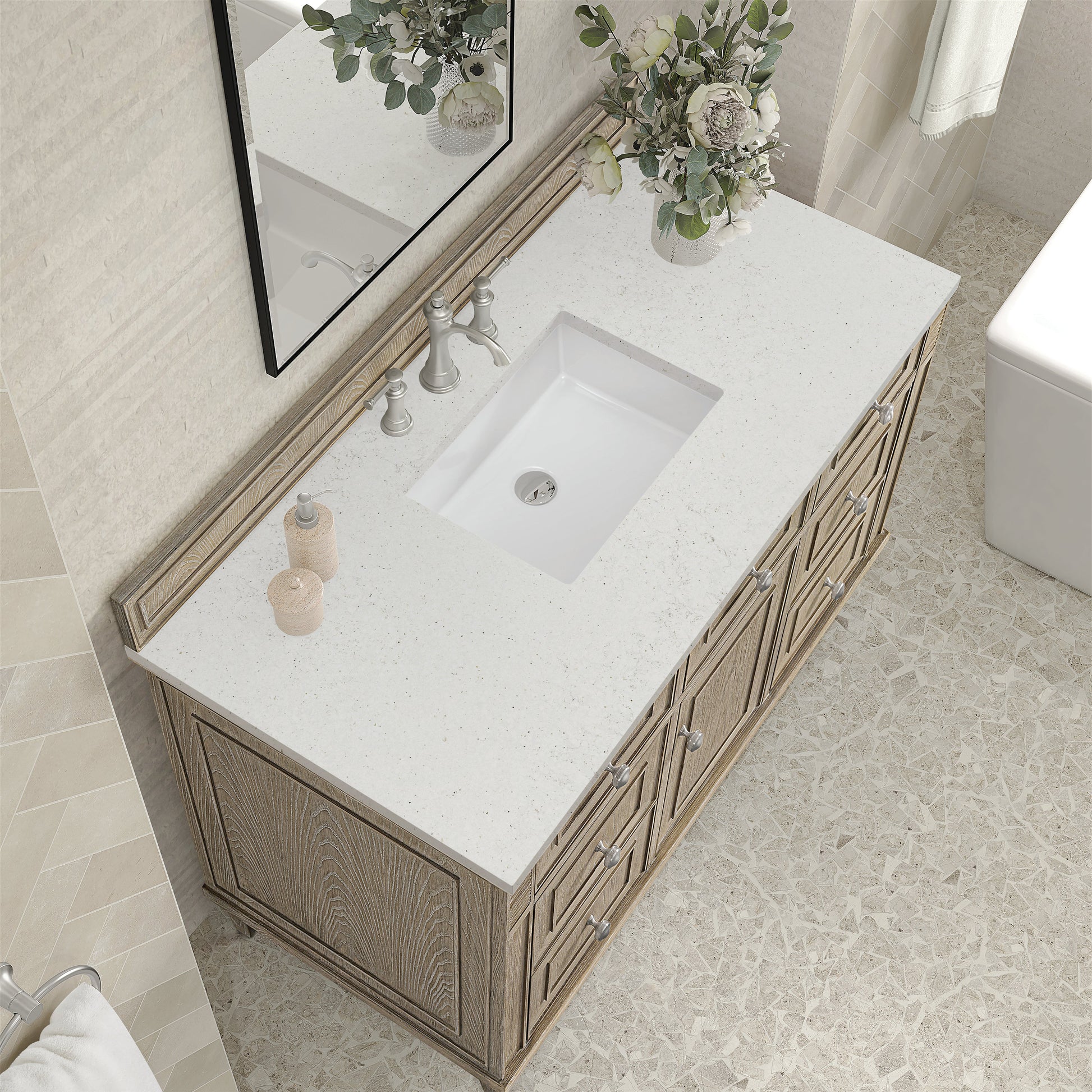 James Martin Vanities Lorelai 48" Whitewashed Oak Single Vanity With 3 CM Lime Delight Quartz Top