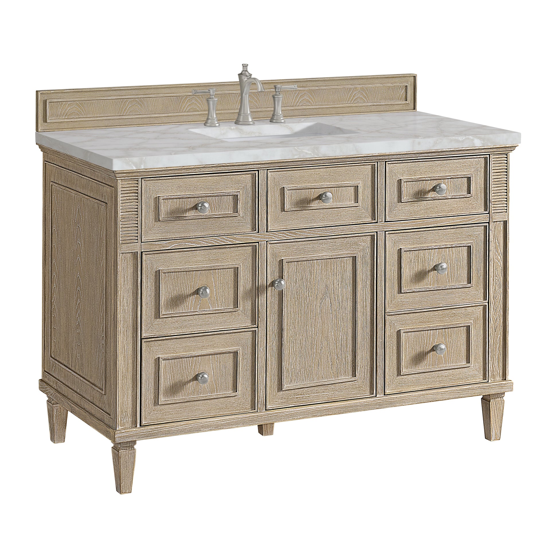 James Martin Vanities Lorelai 48" Whitewashed Oak Single Vanity With 3 CM Victorian Silver Quartz Top