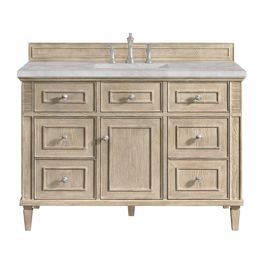 James Martin Vanities Lorelai 48" Whitewashed Oak Single Vanity With 3 CM Victorian Silver Quartz Top