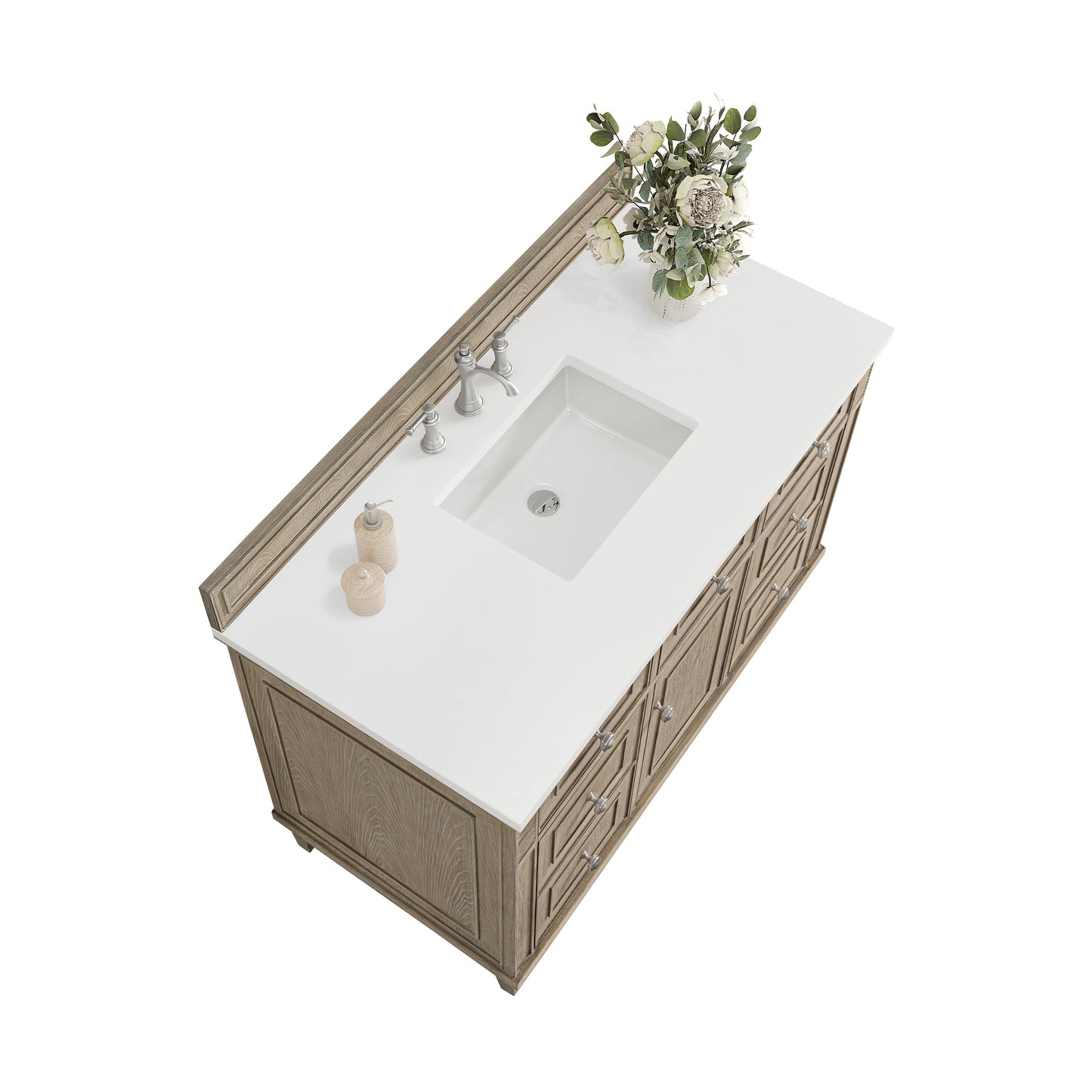 James Martin Vanities Lorelai 48" Whitewashed Oak Single Vanity With 3 CM White Zeus Quartz Top