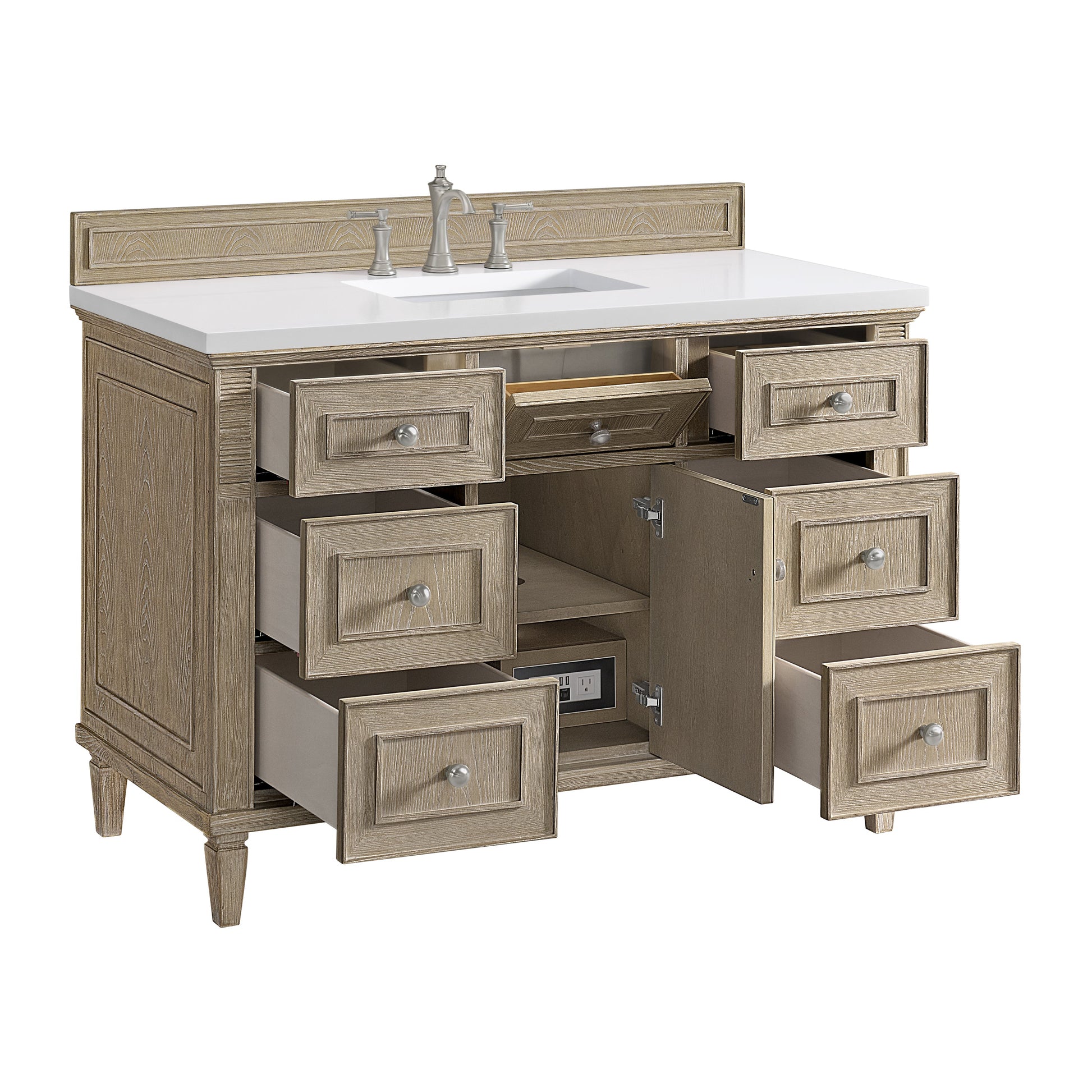 James Martin Vanities Lorelai 48" Whitewashed Oak Single Vanity With 3 CM White Zeus Quartz Top