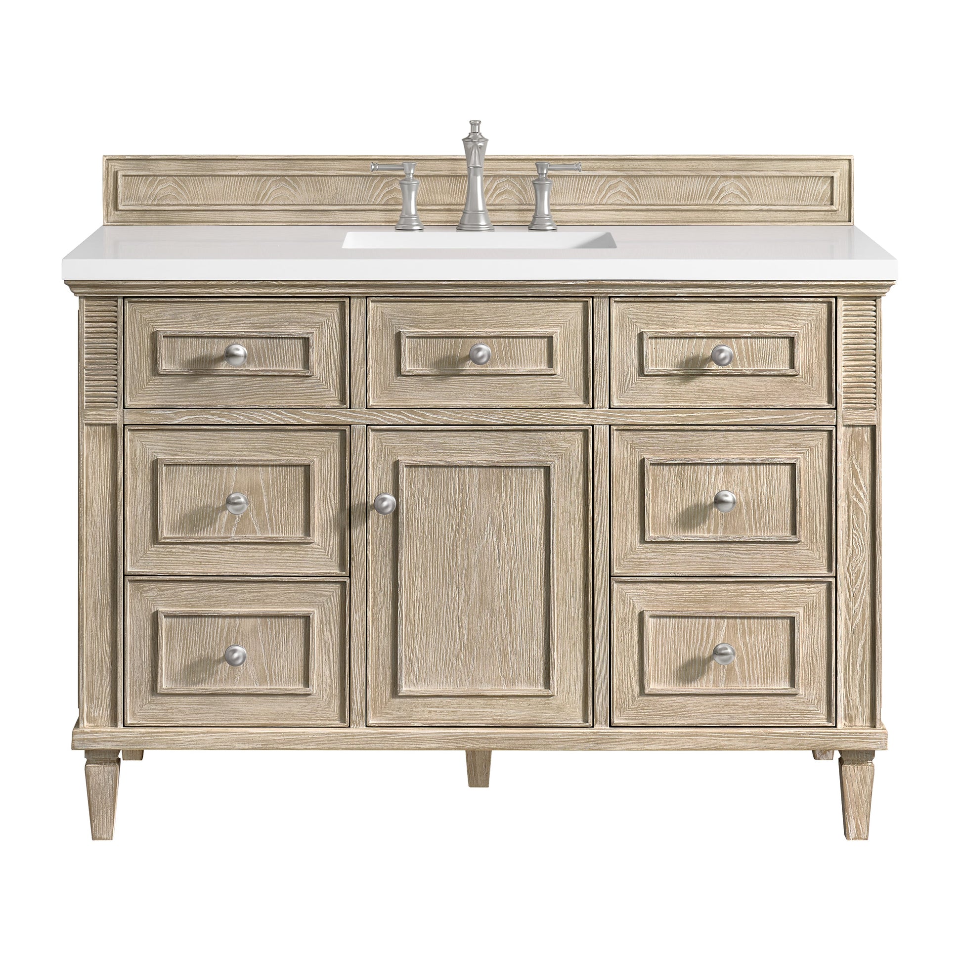 James Martin Vanities Lorelai 48" Whitewashed Oak Single Vanity With 3 CM White Zeus Quartz Top