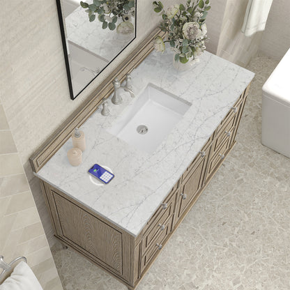 James Martin Vanities Lorelai 48" Whitewashed Oak Single Vanity With 3 cm Eternal Jasmine Pearl Silestone Top and FreePower Wireless Charger