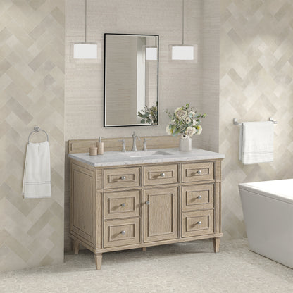James Martin Vanities Lorelai 48" Whitewashed Oak Single Vanity With 3 cm Eternal Jasmine Pearl Silestone Top and FreePower Wireless Charger