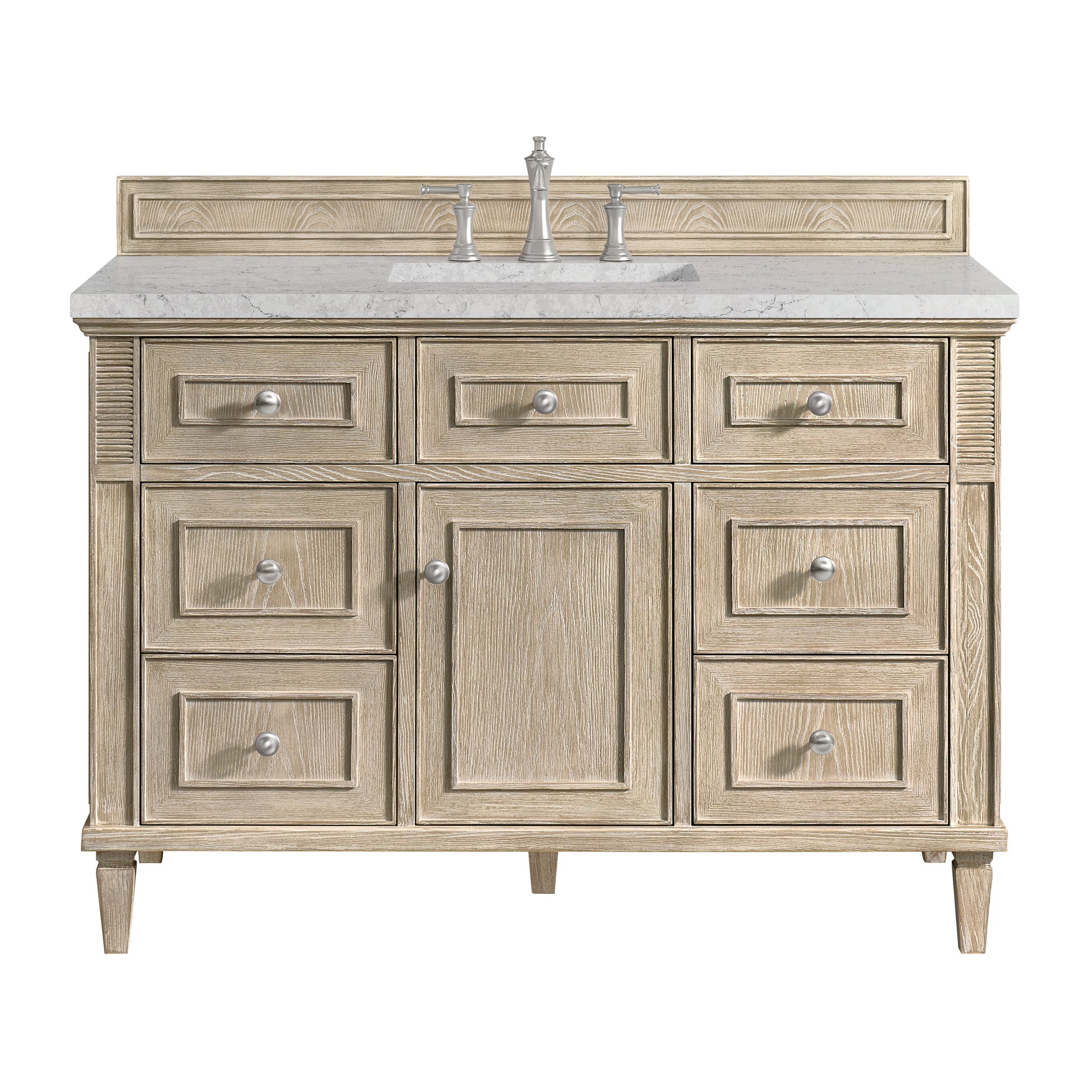 James Martin Vanities Lorelai 48" Whitewashed Oak Single Vanity With 3 cm Eternal Jasmine Pearl Silestone Top and FreePower Wireless Charger