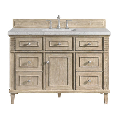 James Martin Vanities Lorelai 48" Whitewashed Oak Single Vanity With 3 cm Eternal Jasmine Pearl Silestone Top and FreePower Wireless Charger