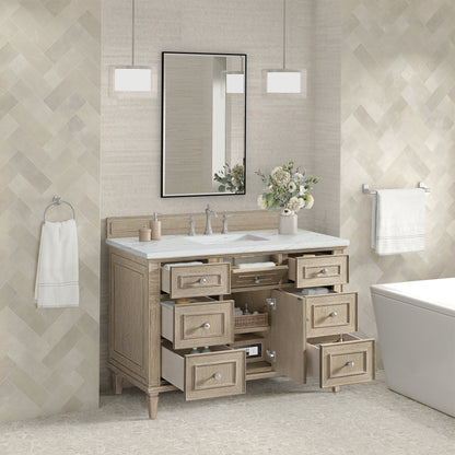 James Martin Vanities Lorelai 48" Whitewashed Oak Single Vanity With 3 cm Ethereal Noctis Silestone Top and FreePower Wireless Charger